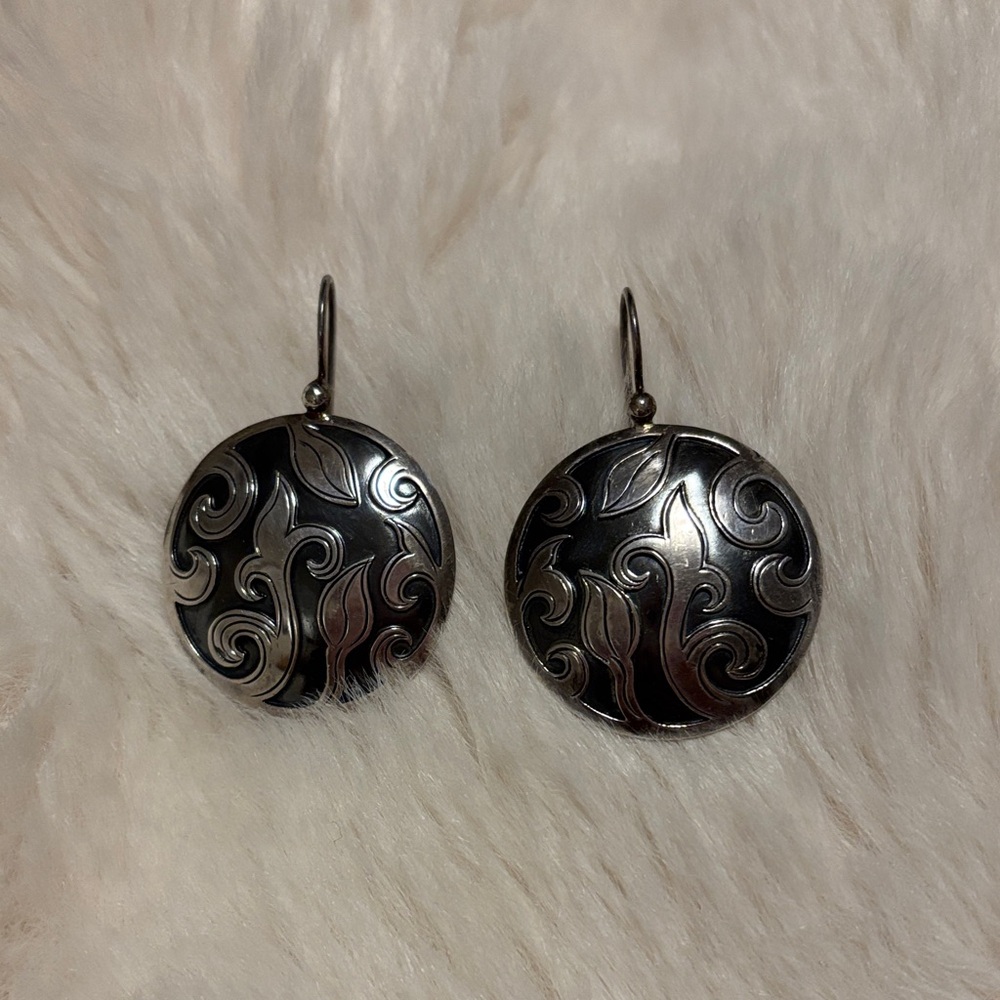 Silpada Silver-Tone Floral Scroll Drop Earrings